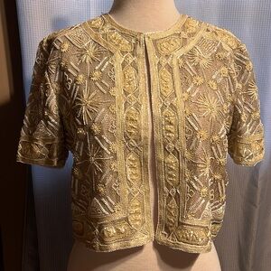 Beaded with sequence, pearls and lace crop jacket cover-up